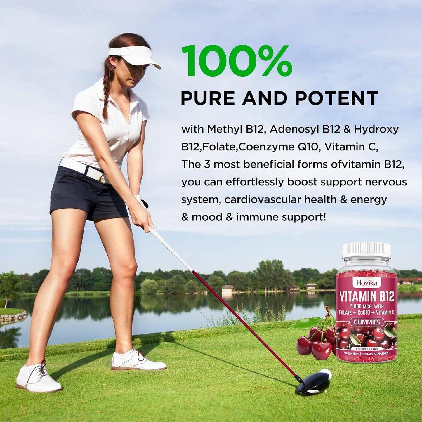High Potency Vitamin B12 Complex Chewable Tablets with CoQ10 & Folate - Cherry Flavored Energy Support Supplement, 2 Pack
