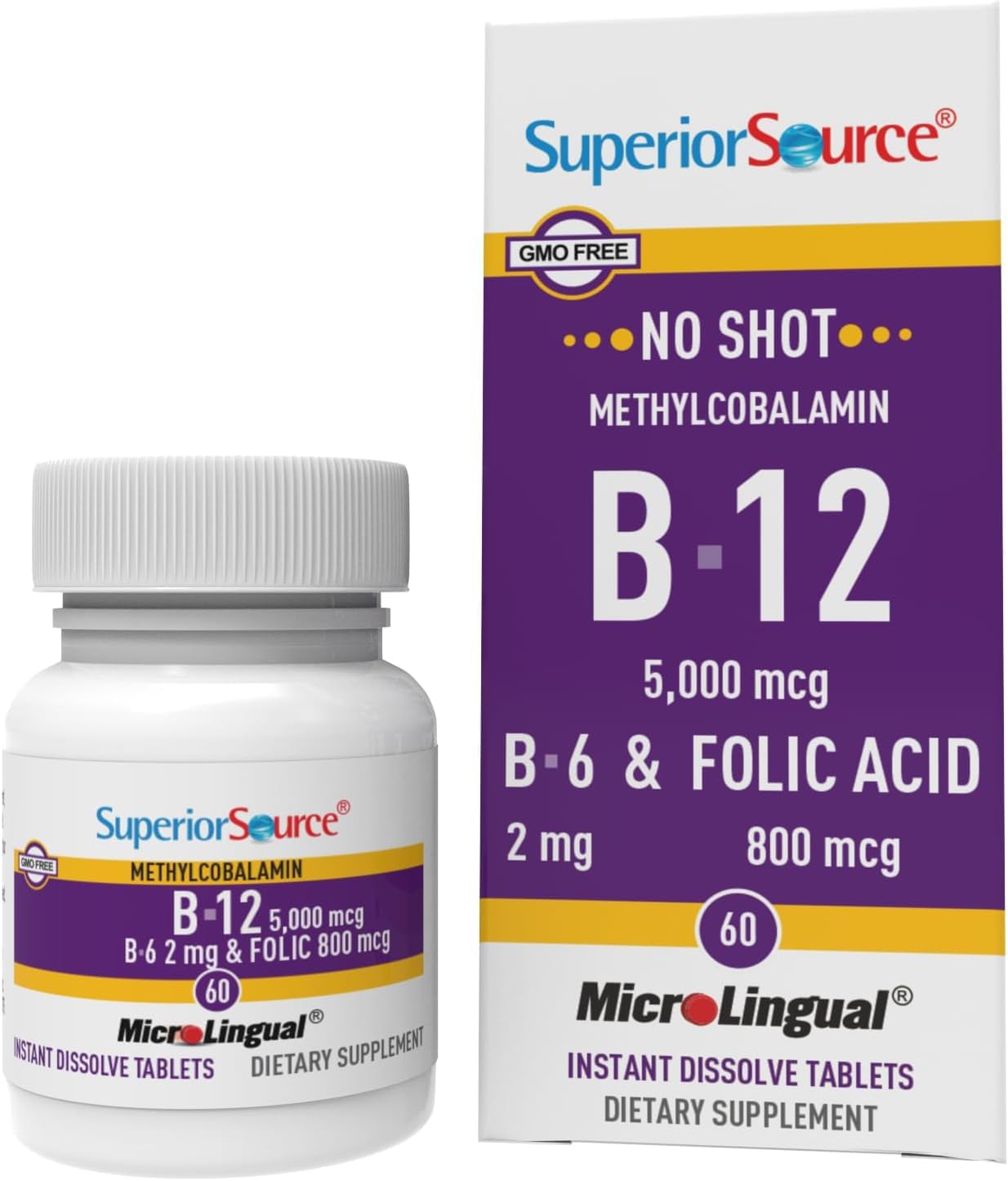 High Potency Vitamin B12 Methylcobalamin Tablets for Energy & Heart Health - 60 Ct, Non-GMO, Quick Dissolve Formula