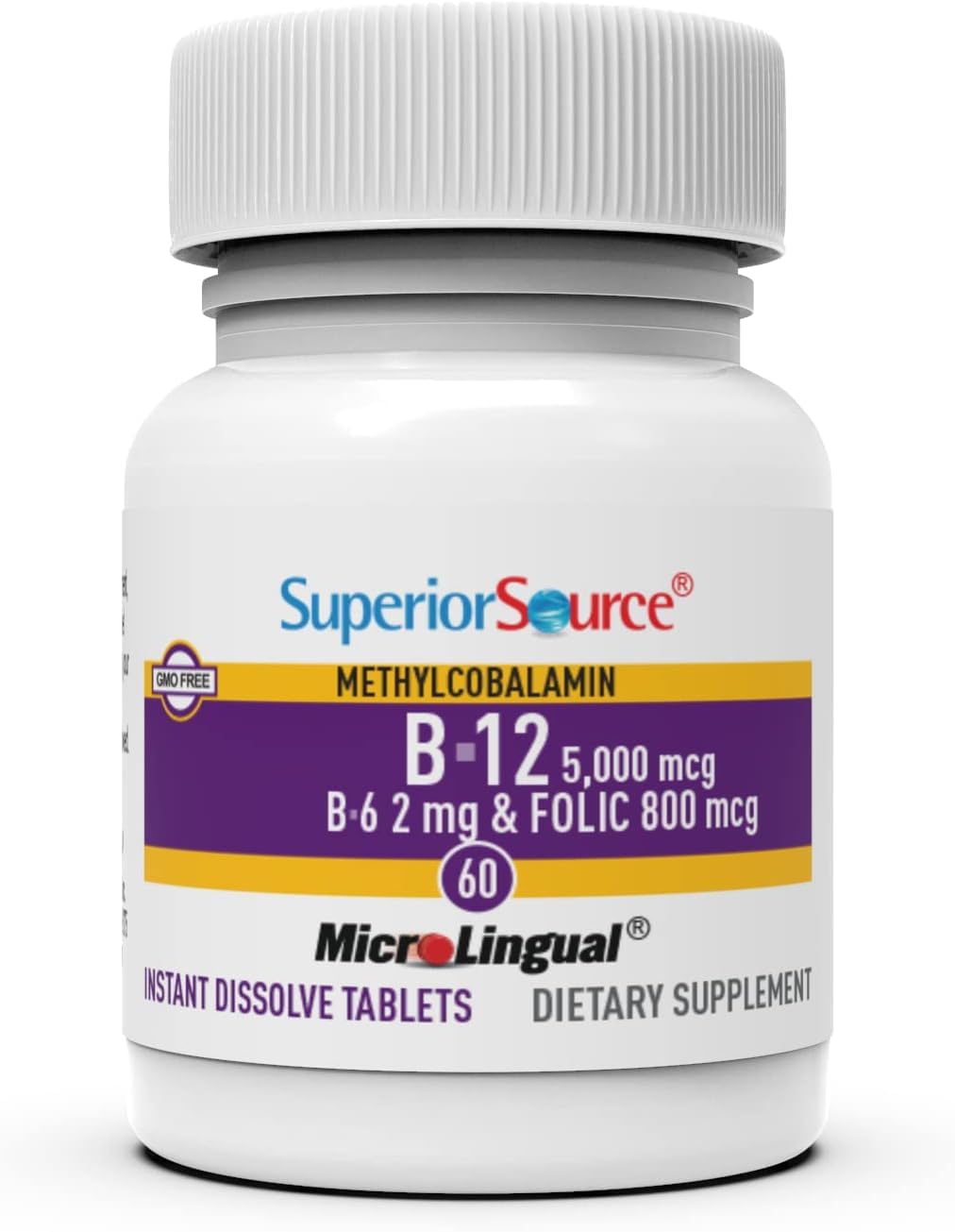 High Potency Vitamin B12 Methylcobalamin Tablets for Energy & Heart Health - 60 Ct, Non-GMO, Quick Dissolve Formula