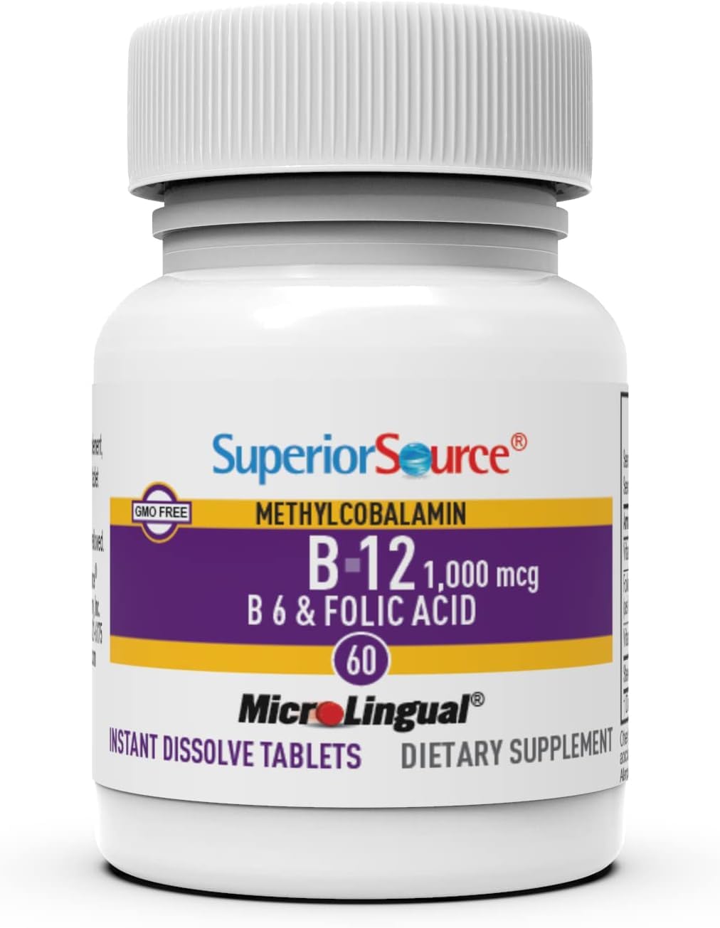 High Potency Vitamin B12 Methylcobalamin Tablets for Energy, Heart Health, Metabolism, Stress Relief - Non-GMO, Fast Dissolve, 60 Ct