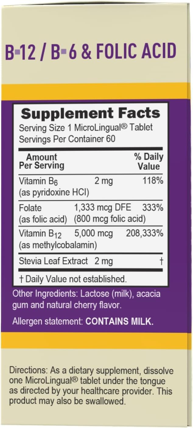 High Potency Vitamin B12 Methylcobalamin Tablets for Energy & Heart Health - 60 Ct, Non-GMO, Quick Dissolve Formula