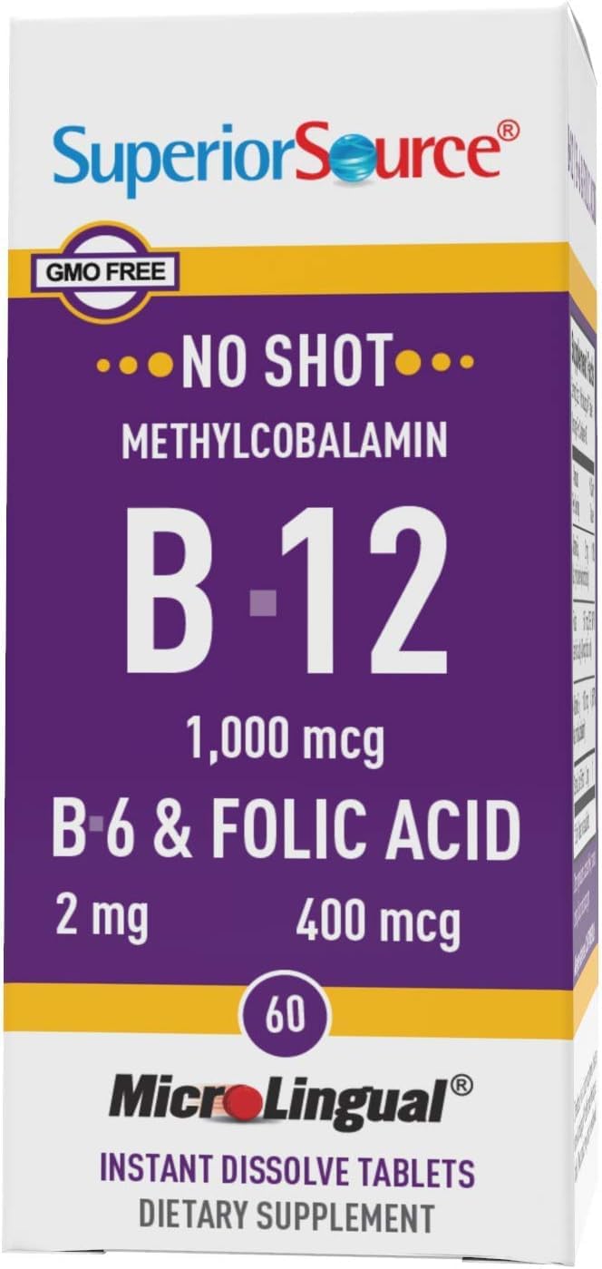 High Potency Vitamin B12 Methylcobalamin Tablets for Energy, Heart Health, Metabolism, Stress Relief - 60 Count, Non-GMO, Quick Dissolve