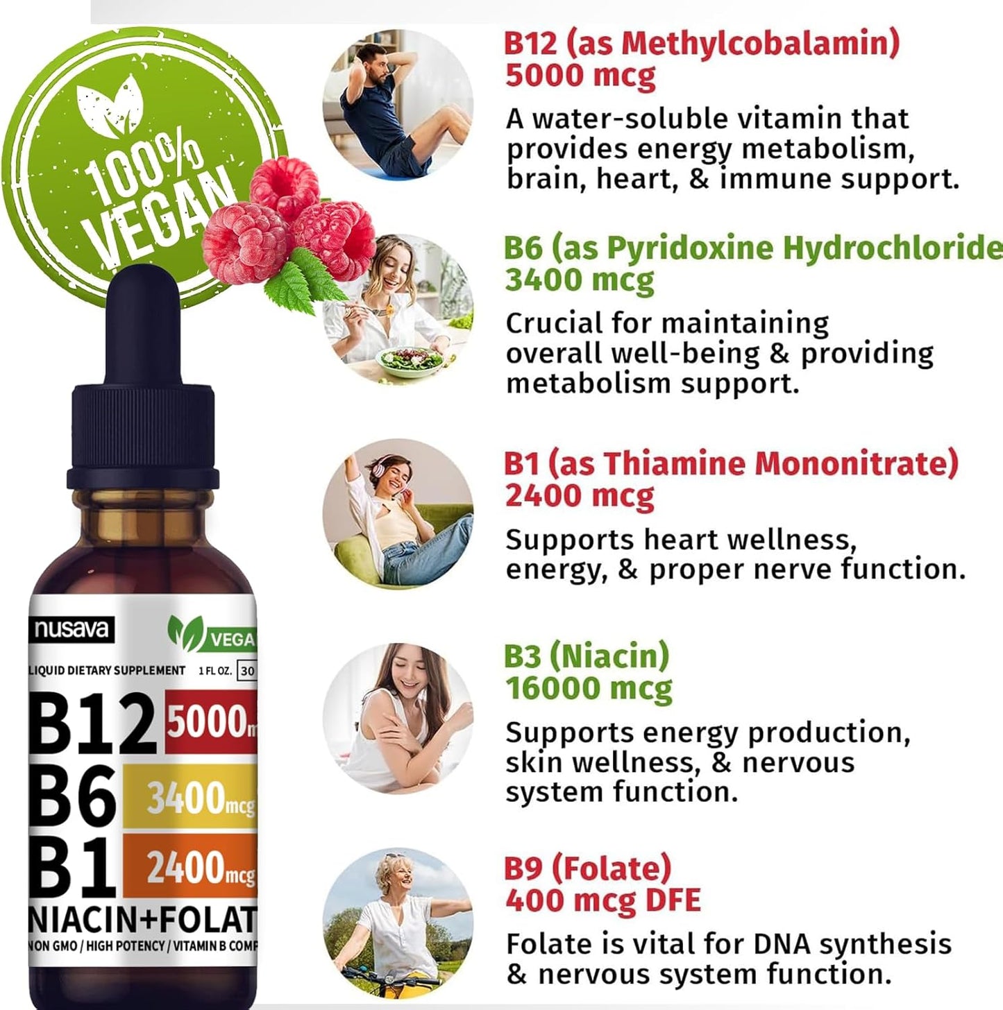 High Potency Vitamin B12 Sublingual Liquid Drops 5000 Mcg - Methylcobalamin B Complex for Energy - 2 Pack for Maximum Absorption
