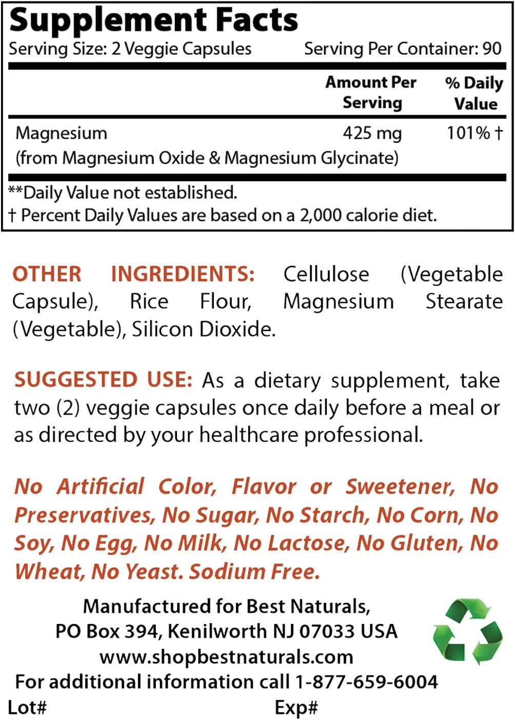 High Potency Vitamin B2 (Riboflavin) 400mg with Magnesium Glycinate 425 mg for Optimal Health