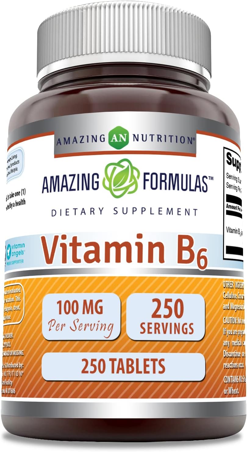 High Potency Vitamin B6 Pyridoxine 100mg 250 Tablets | Amazing Nutrition Supplement | Non-GMO & Gluten Free | USA Made