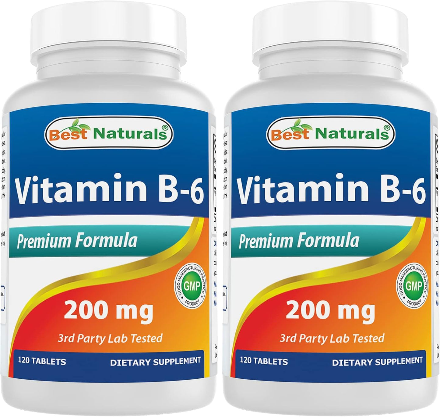 High Potency Vitamin B6 Supplement for Adults - 200mg, 120 Tablets (Pack of 2) by Best Naturals
