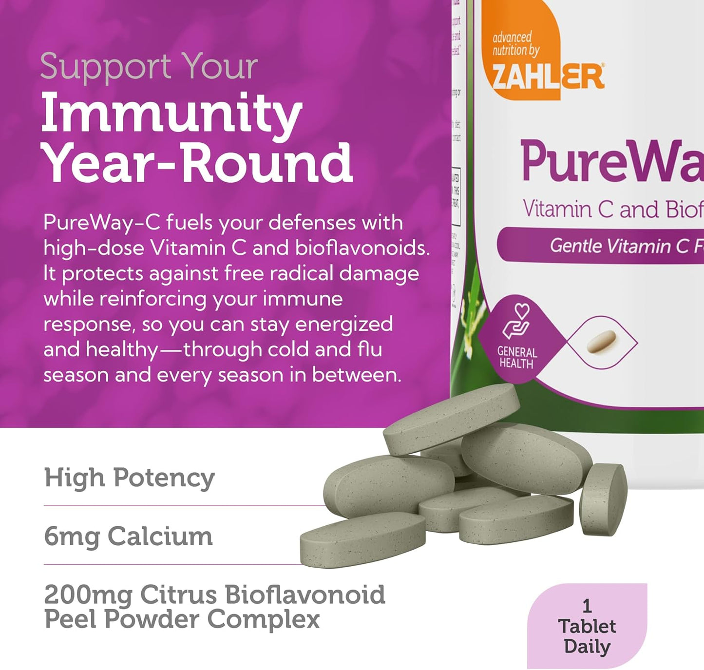 High Potency Vitamin C 1000mg Tablets with Bioflavonoids - Immune Support Supplement for Men & Women - Gentle on Stomach - Gluten Free - 180 Count