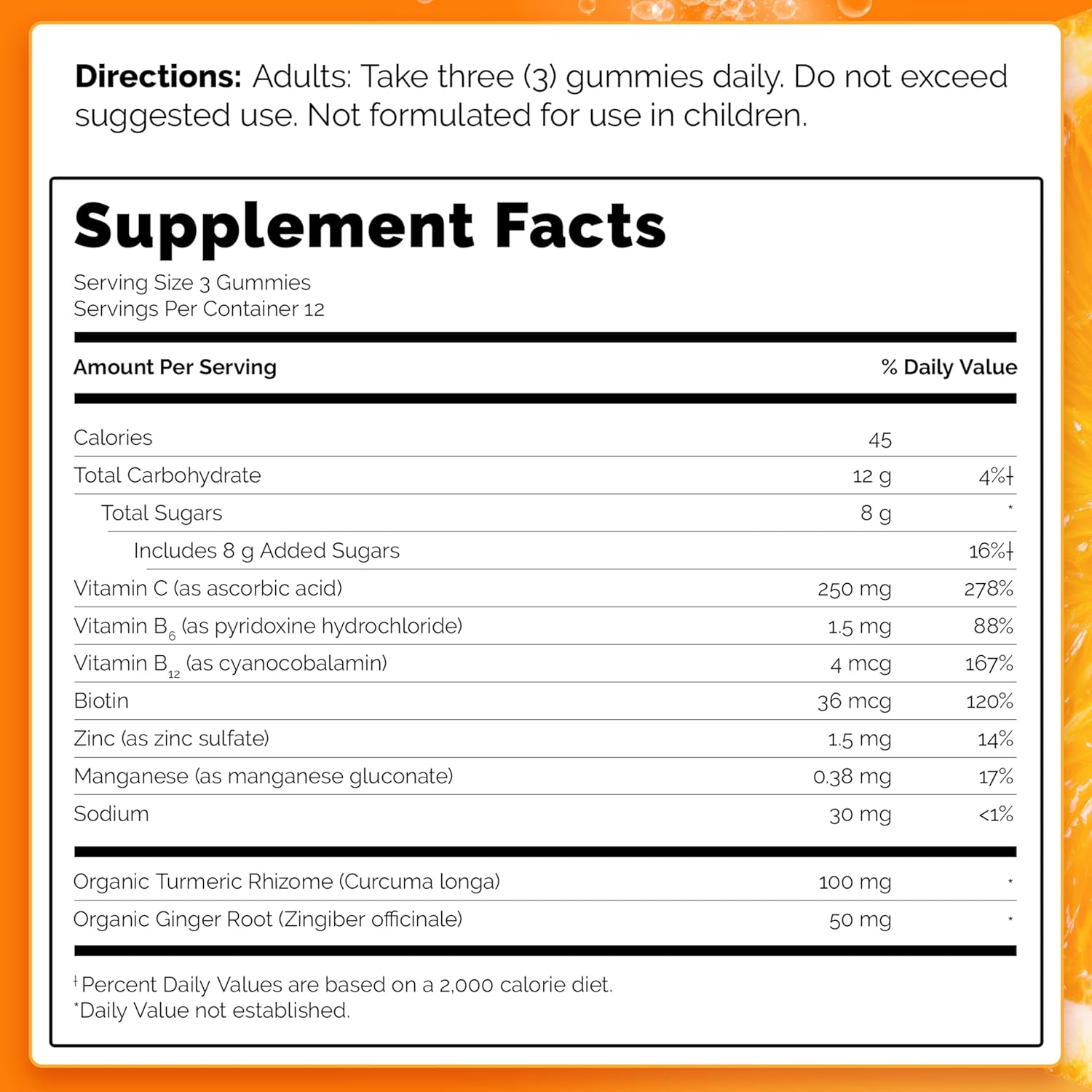 High Potency Vitamin C Gummies with Turmeric and Ginger for Immune Support - Citrus-Ginger Flavored, 36 Count