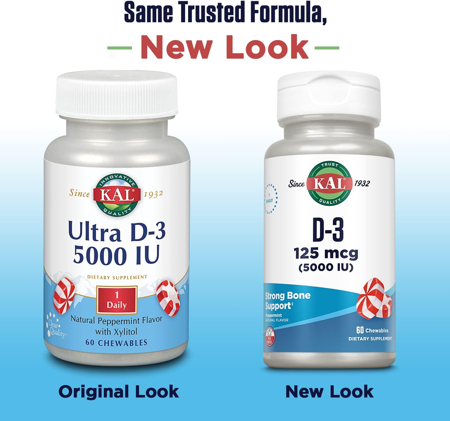 High Potency Vitamin D Chewables for Bone Health and Immune Support - Natural Peppermint Flavor - 60 Servings