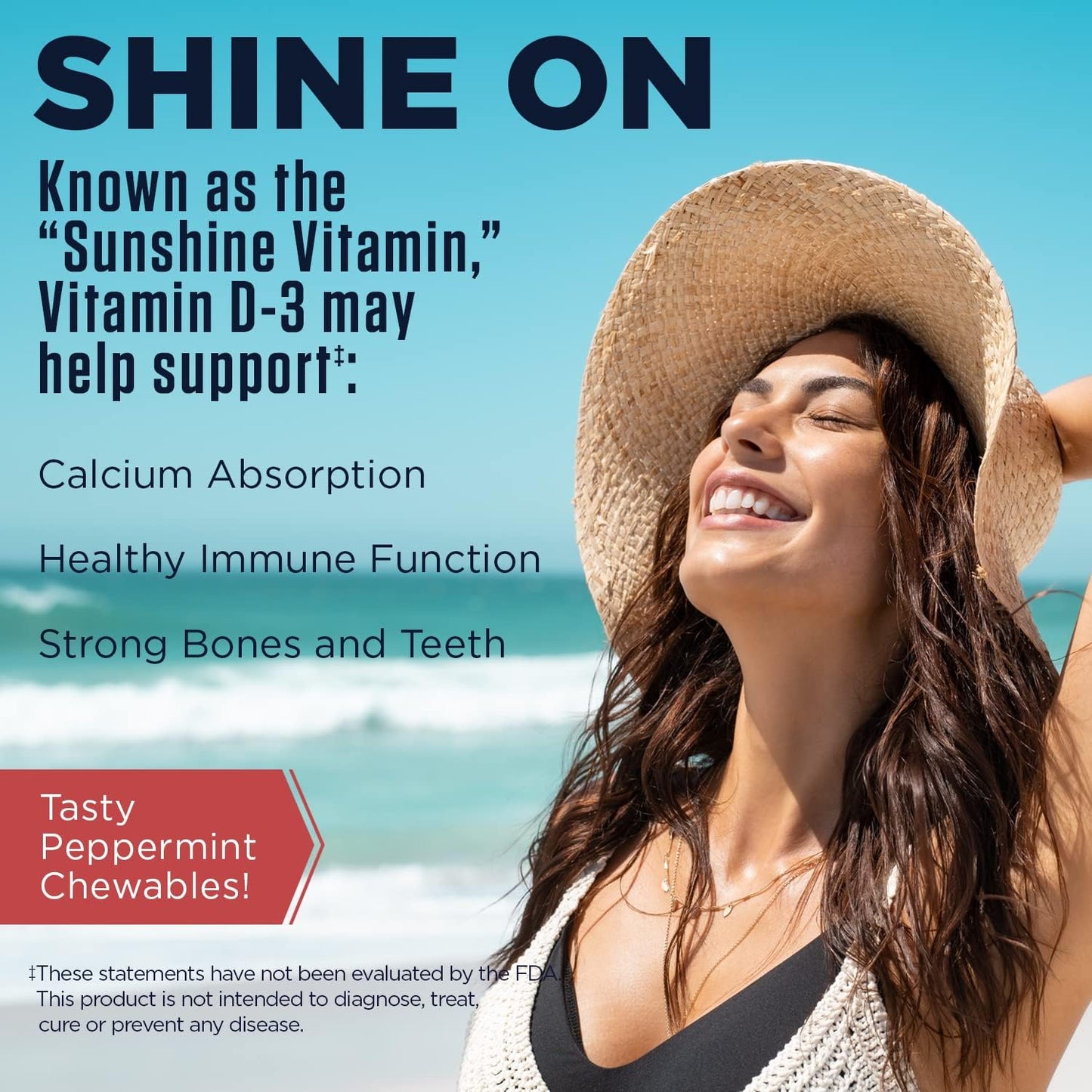 High Potency Vitamin D Chewables for Bone Health and Immune Support - Natural Peppermint Flavor - 60 Servings