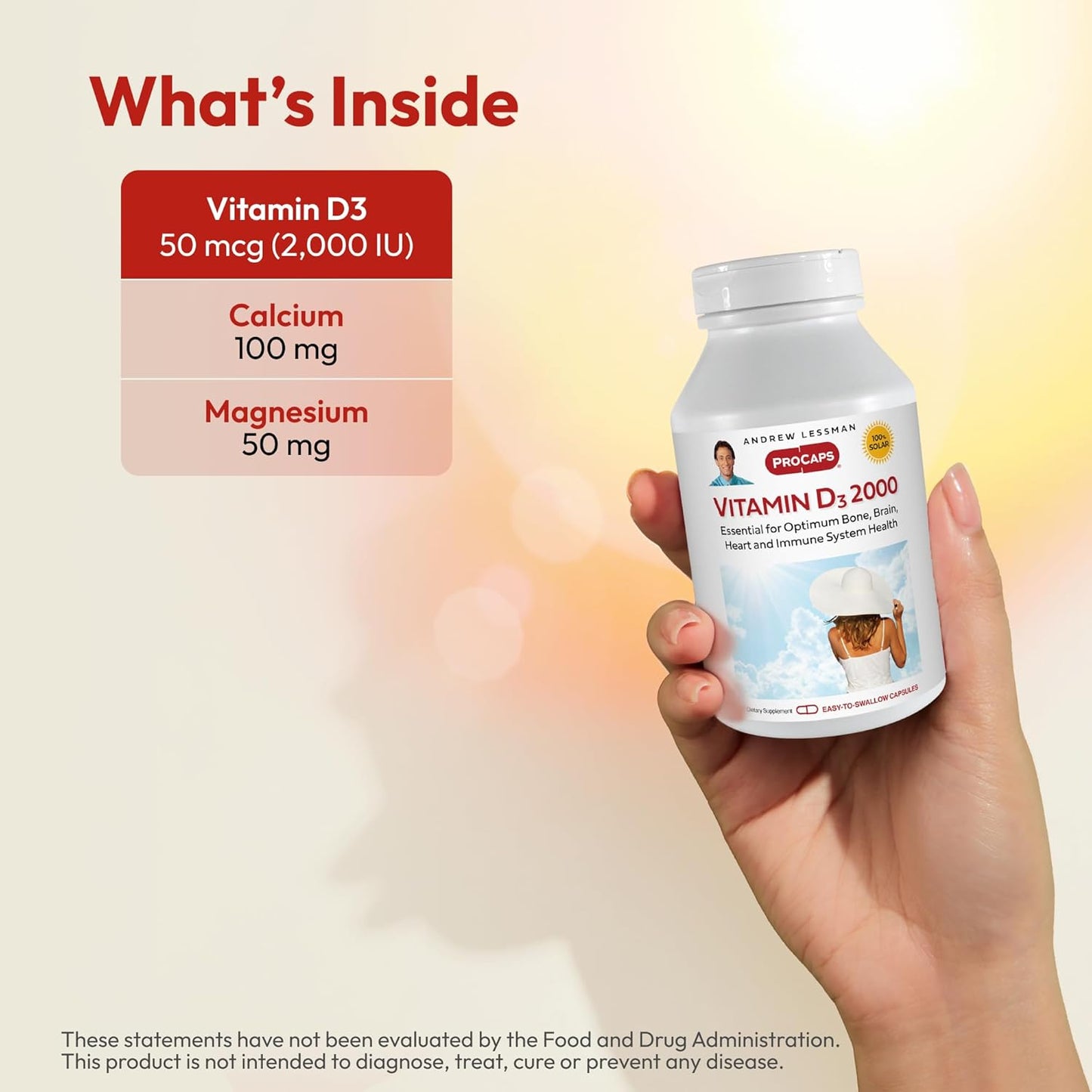 High Potency Vitamin D3 2000 IU - 180 Capsules for Bone Health & Immune Support