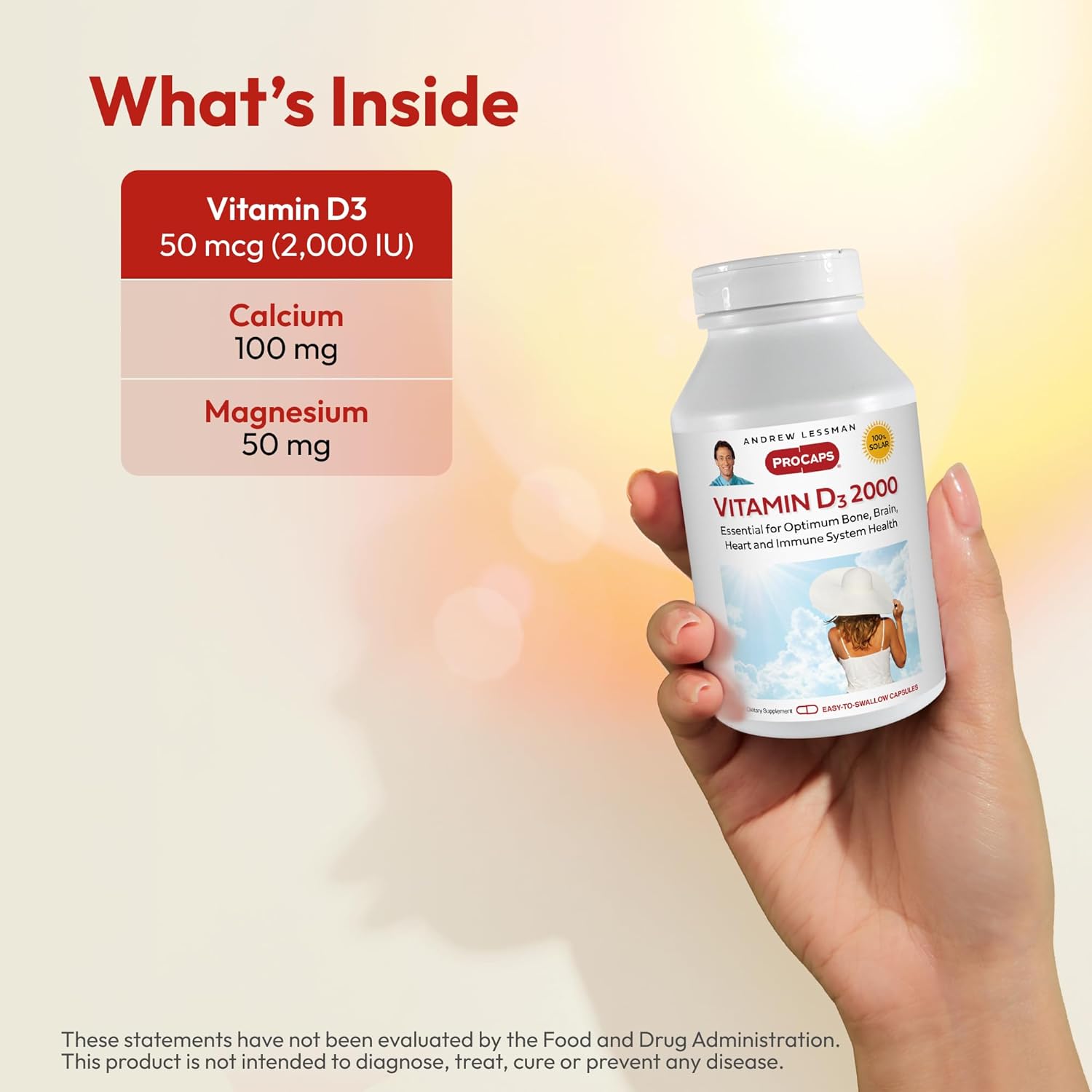 High Potency Vitamin D3 2000 IU - 180 Capsules for Bone Health & Immune Support