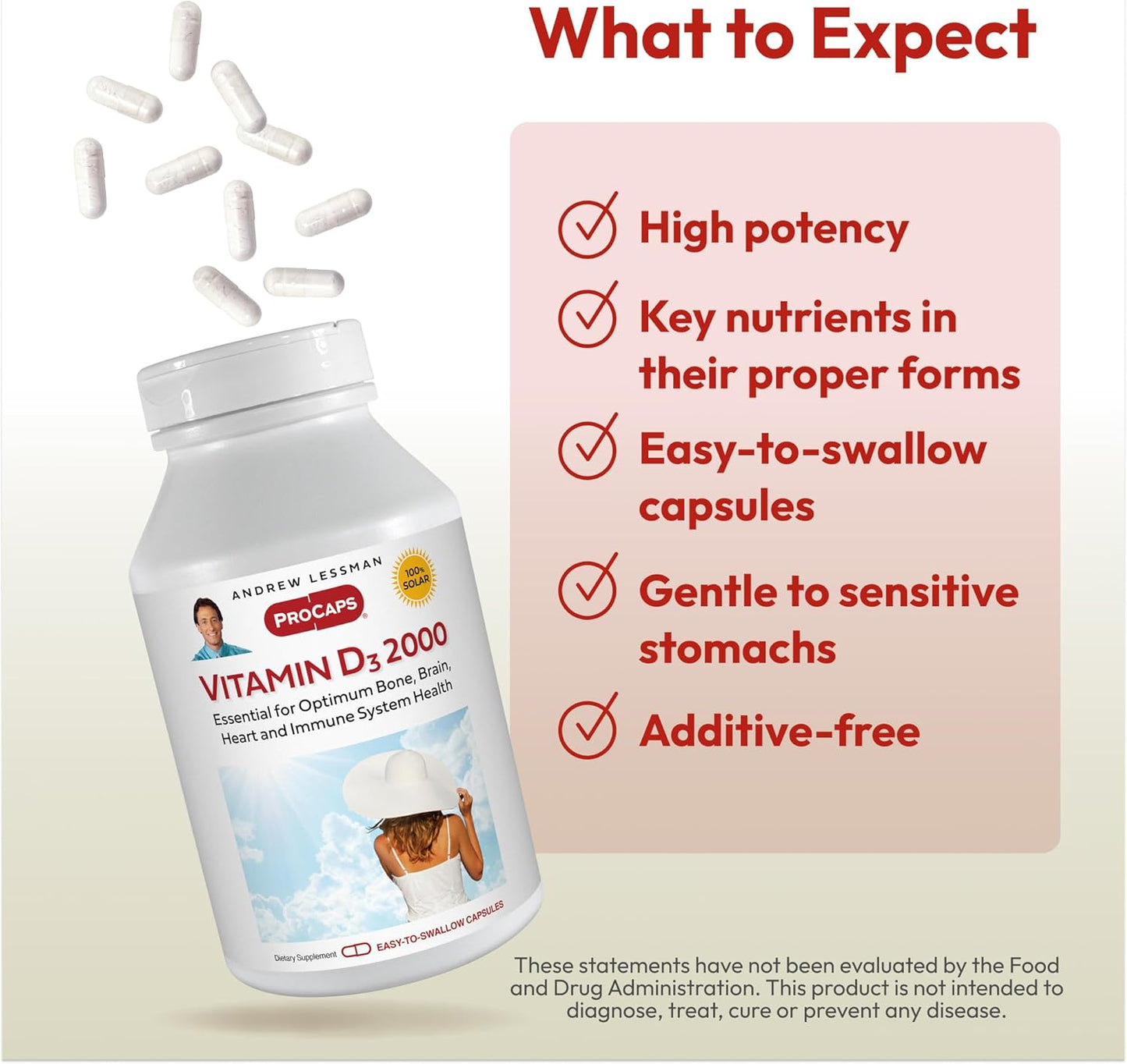 High Potency Vitamin D3 2000 IU - 180 Capsules for Bone Health & Immune Support