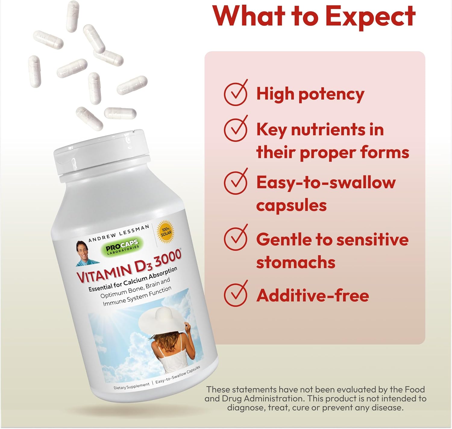 High Potency Vitamin D3 3000 IU Capsules for Bone Health, Muscle Function, Immune System Support - 180 Easy to Swallow Capsules