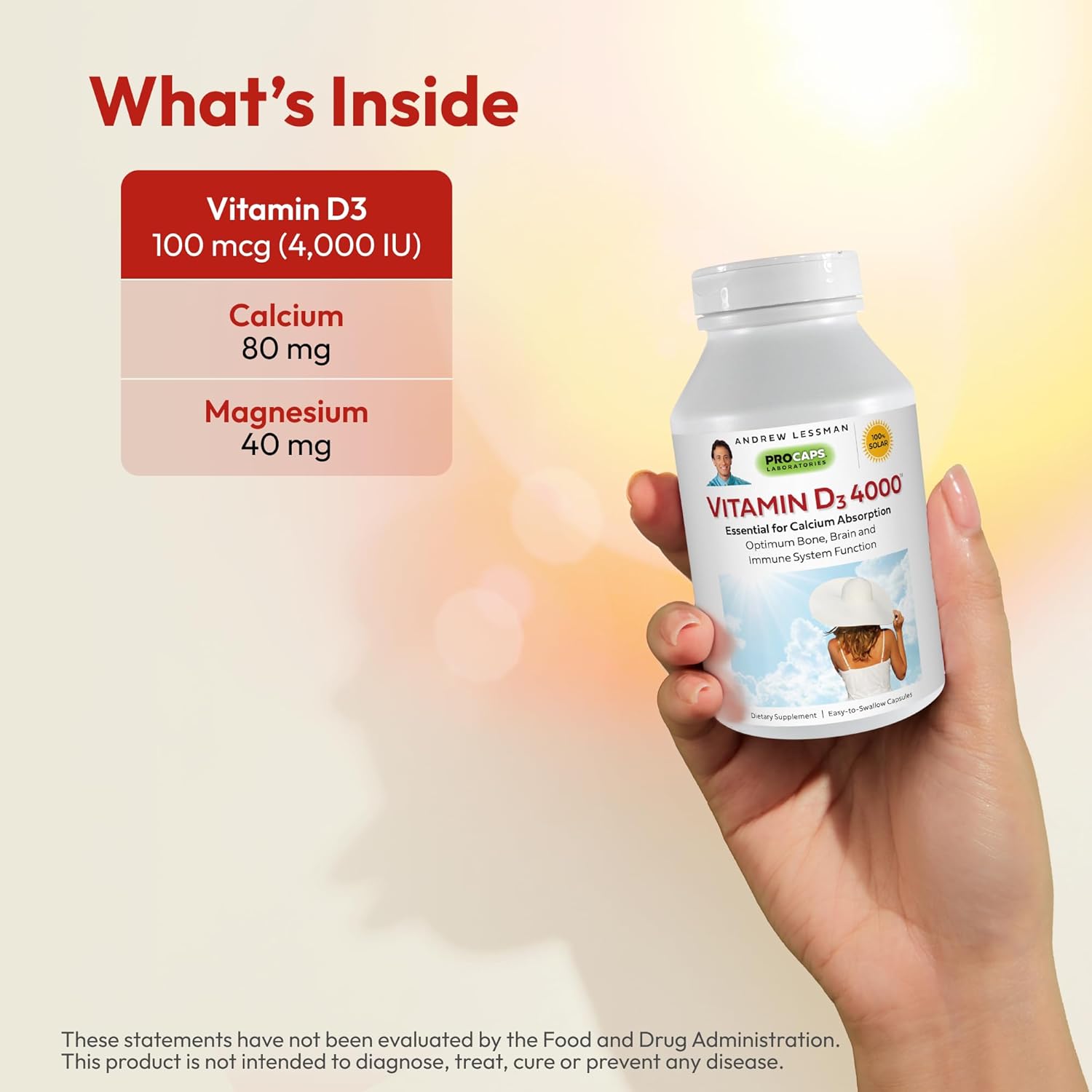 High Potency Vitamin D3 4000 IU Capsules - Supports Bone Health, Muscle Function, Immune System - 180ct