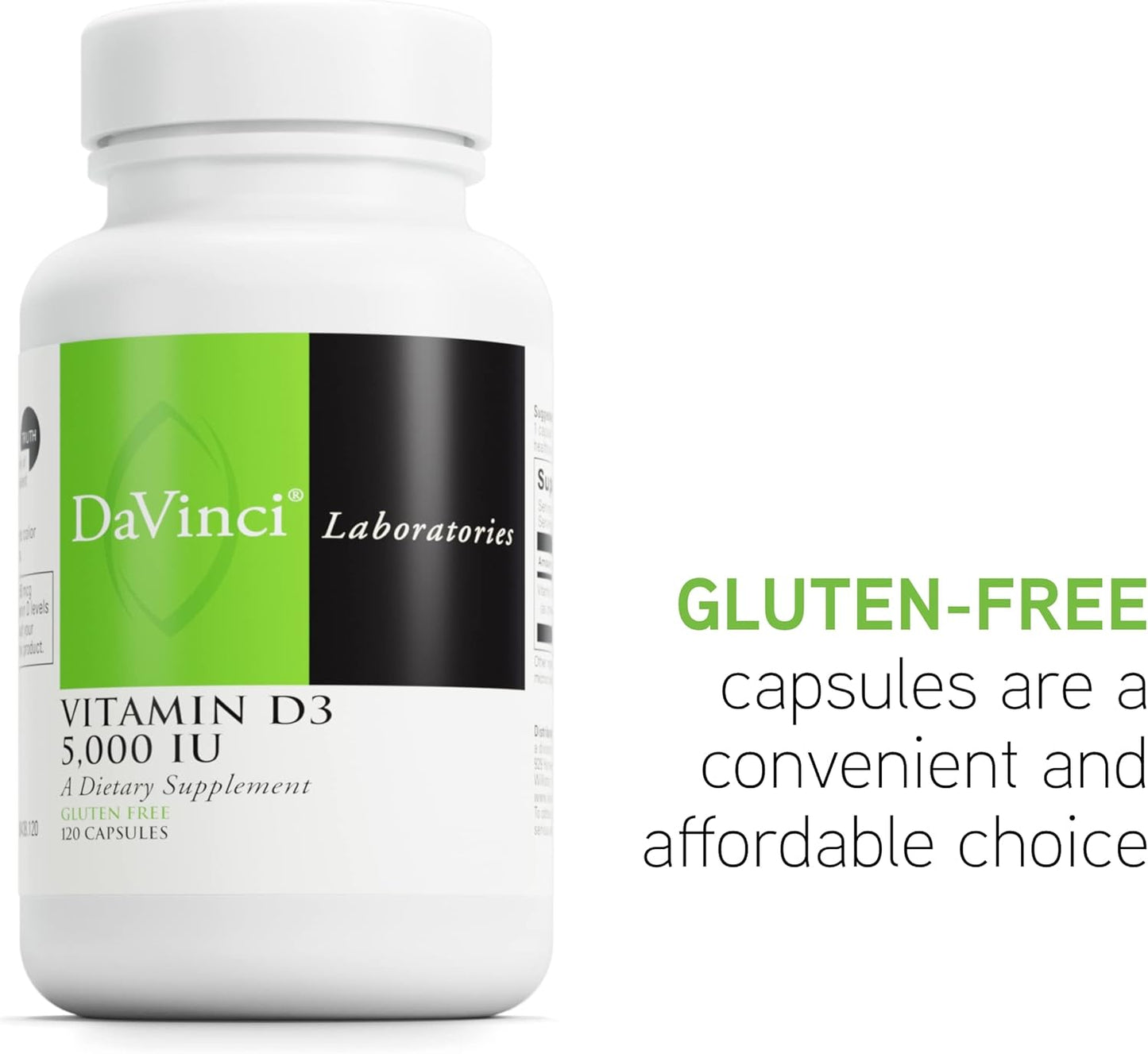 High Potency Vitamin D3 5000 IU Capsules for Healthy Teeth, Bones, Heart, and Immune Support - Gluten-Free - 120 Count