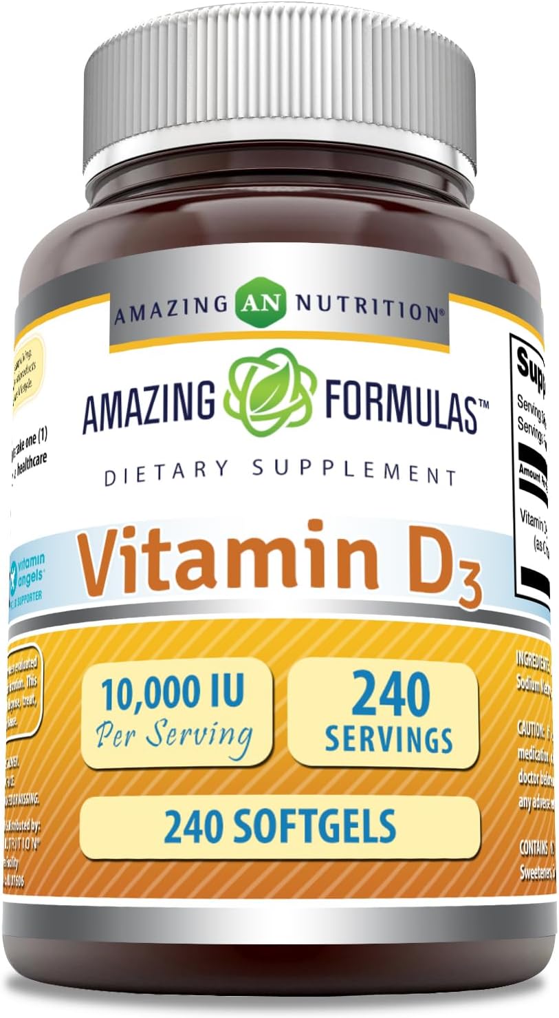 High Potency Vitamin D3 (Cholecalciferol) Supplement | 10,000 IU | 240 Softgels | Non-GMO | Gluten-Free | USA-Made