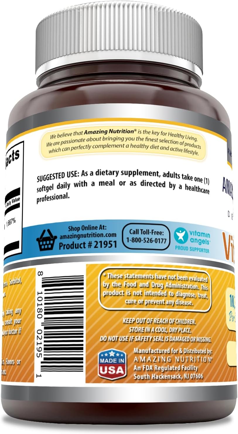 High Potency Vitamin D3 (Cholecalciferol) Supplement | 10,000 IU | 240 Softgels | Non-GMO | Gluten-Free | USA-Made