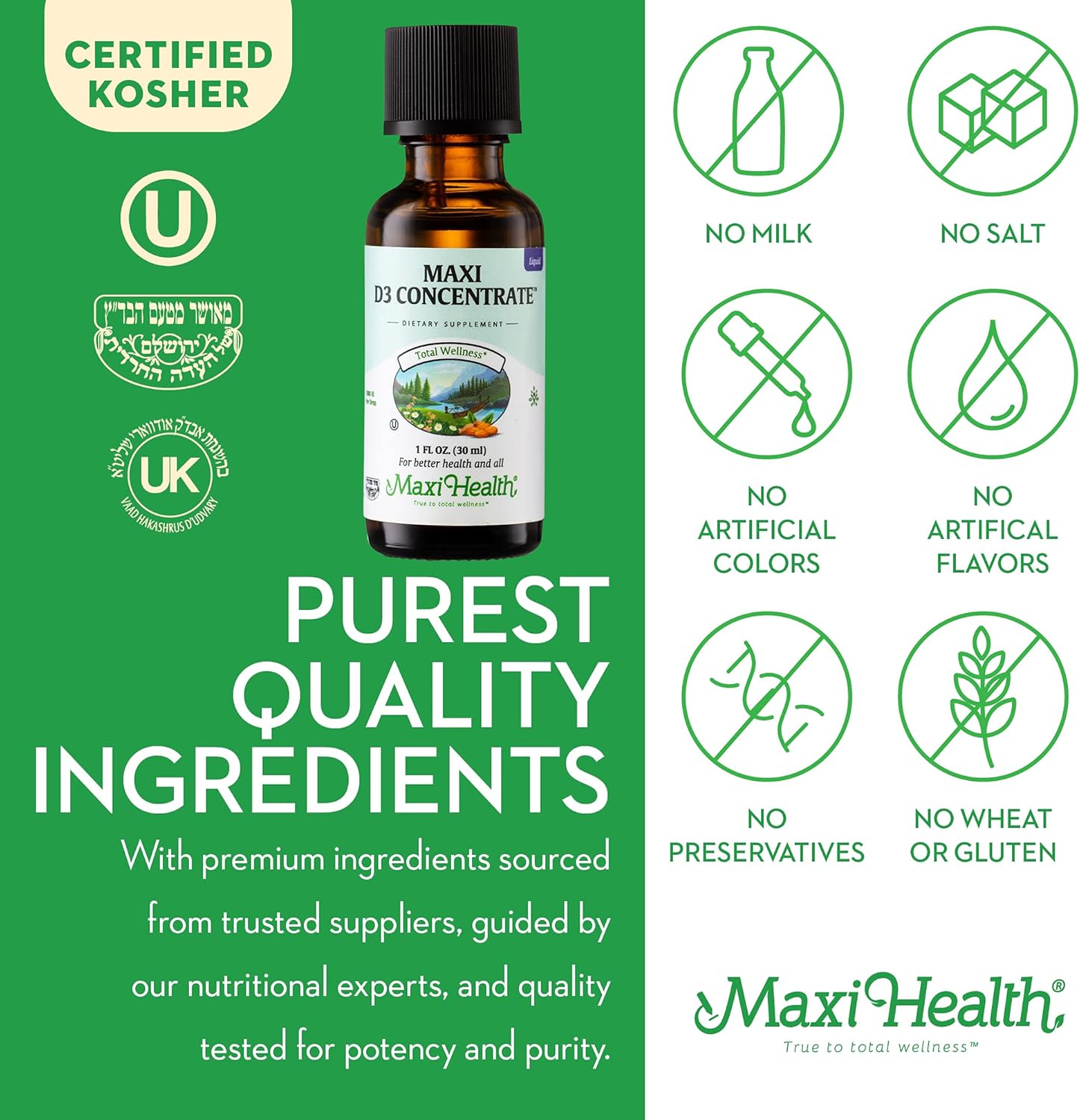 High Potency Vitamin D3 Concentrate - 1000 IU Per Drop - Liquid Supplement for Calcium Absorption, Immune & Bone Health - 1 fl oz