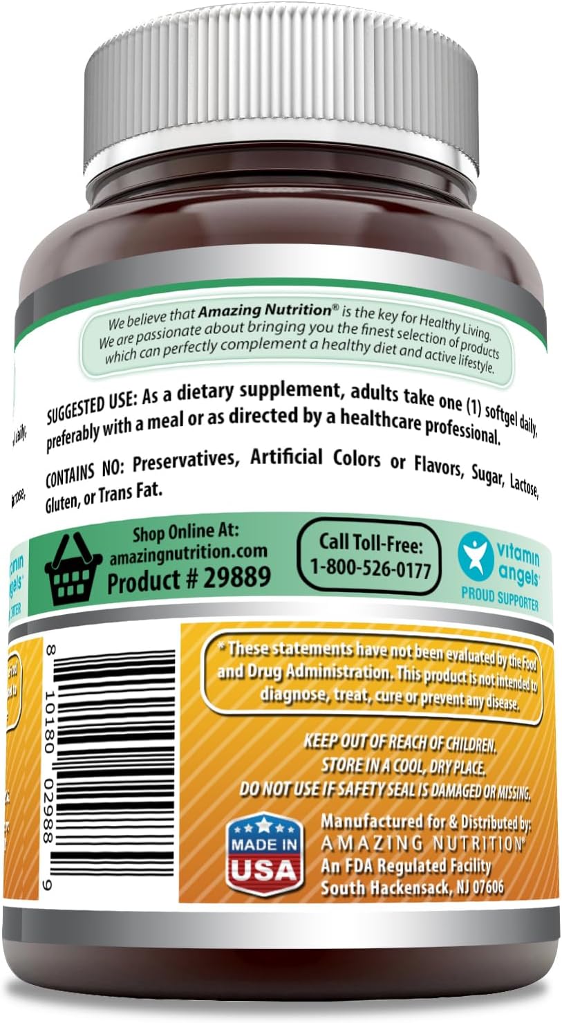 High Potency Vitamin D3 in Coconut Oil Softgels | 5000 IU | 360 Count | Non-GMO, Gluten-Free | Made in USA by Amazing Nutrition