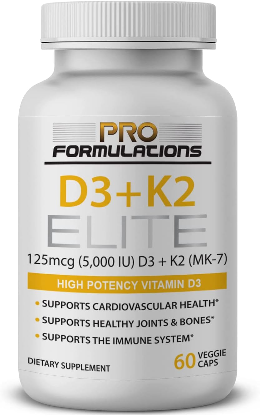 High-Potency Vitamin D3 + K2 Elite Supplement - 60 Day Supply - Bioavailable MK-7 Formula by Pro Formulations MD