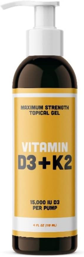 High Potency Vitamin D3 K2 Gel - 15000+ IU Per Pump - Bone & Joint Health, Immune Support - One Month Supply