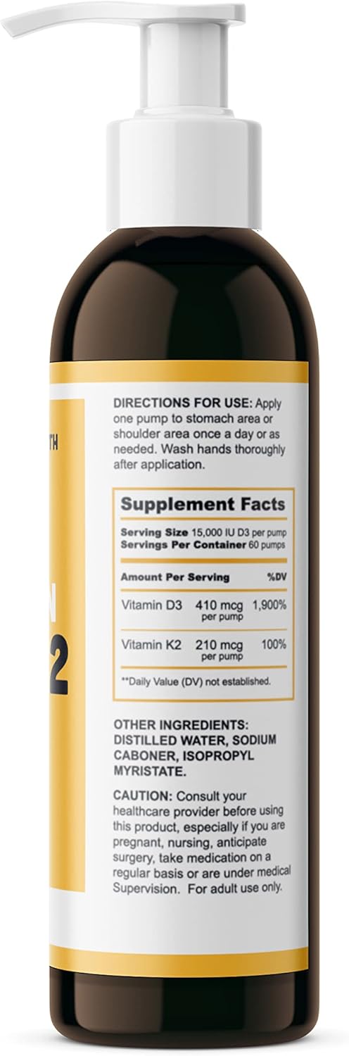 High Potency Vitamin D3 K2 Gel - 15000+ IU Per Pump - Bone & Joint Health, Immune Support - One Month Supply
