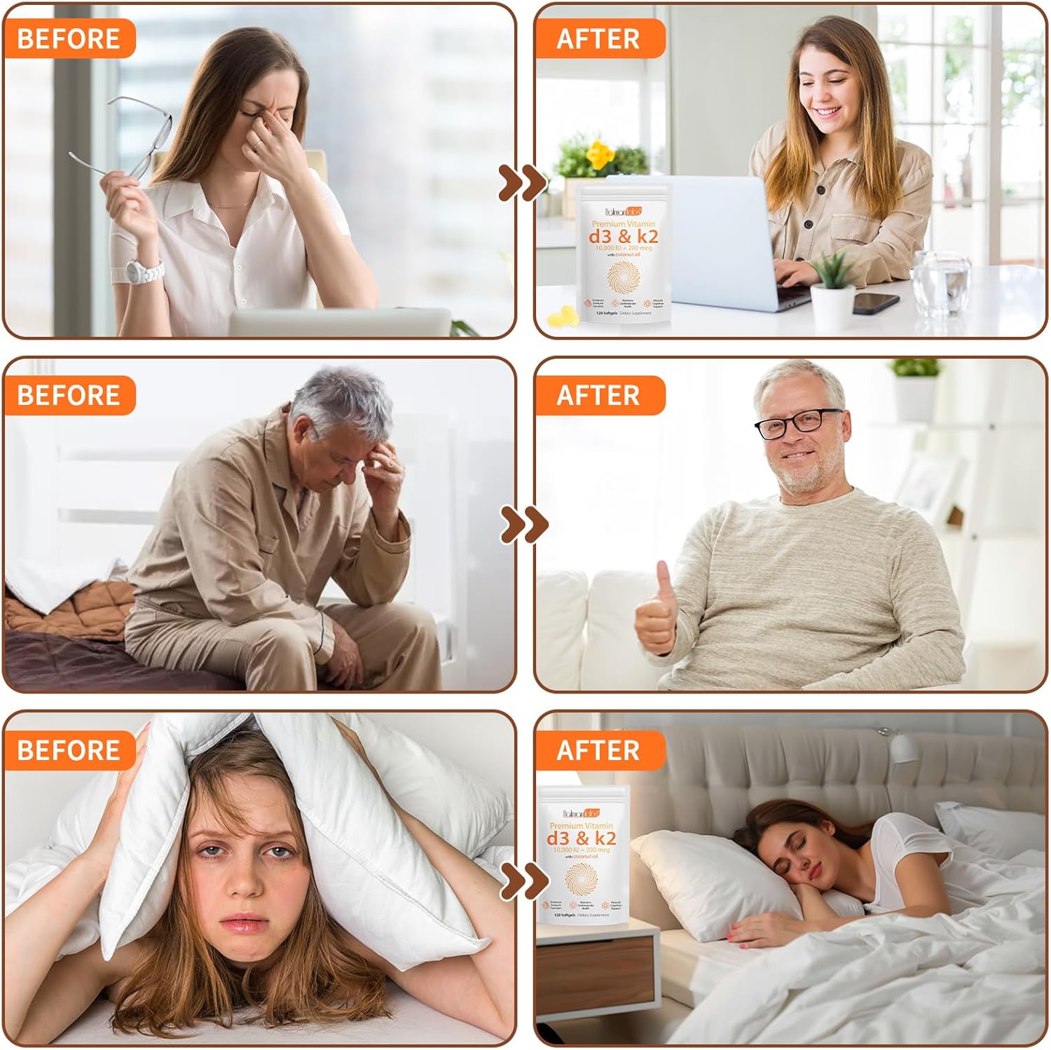 High Potency Vitamin D3 K2 Softgel Supplement - 10000 IU for Immune, Heart, Teeth & Bone Health - Non-GMO, Gluten-Free, Soy-Free