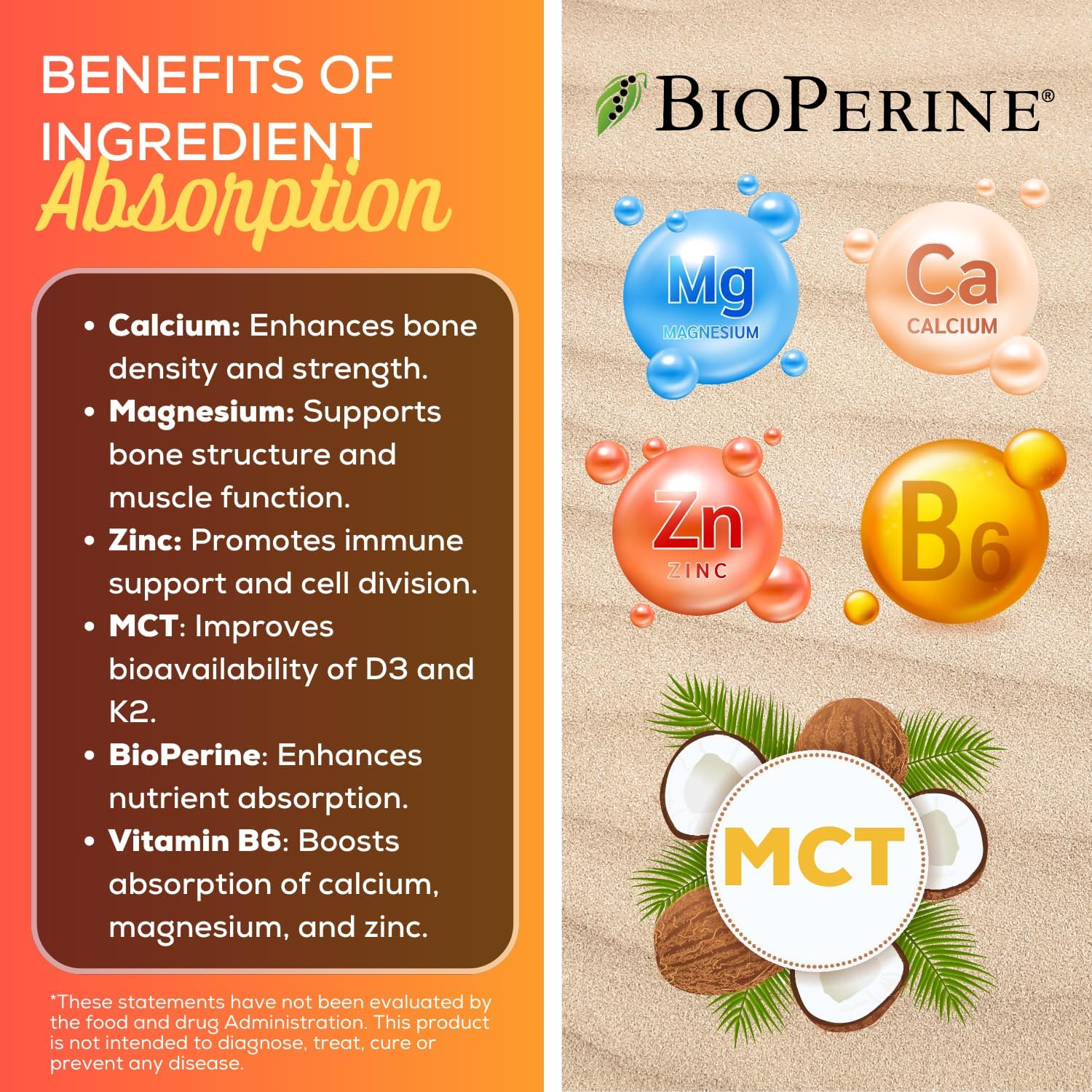 High Potency Vitamin D3 K2 Supplement with MCT Oil for Enhanced Absorption - 10,000 IU D3, 100 mcg K2 MK7, Calcium, Zinc, BioPerine, Magnesium - 60 Capsules