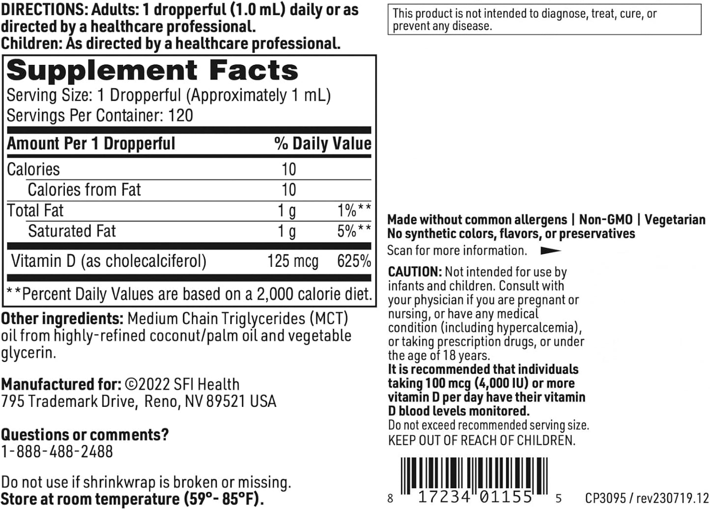 High Potency Vitamin D3 Liquid Drops with 5000IU in MCT Oil - Supports Immune, Bone, and Heart Health - 120ml / 4 fl oz