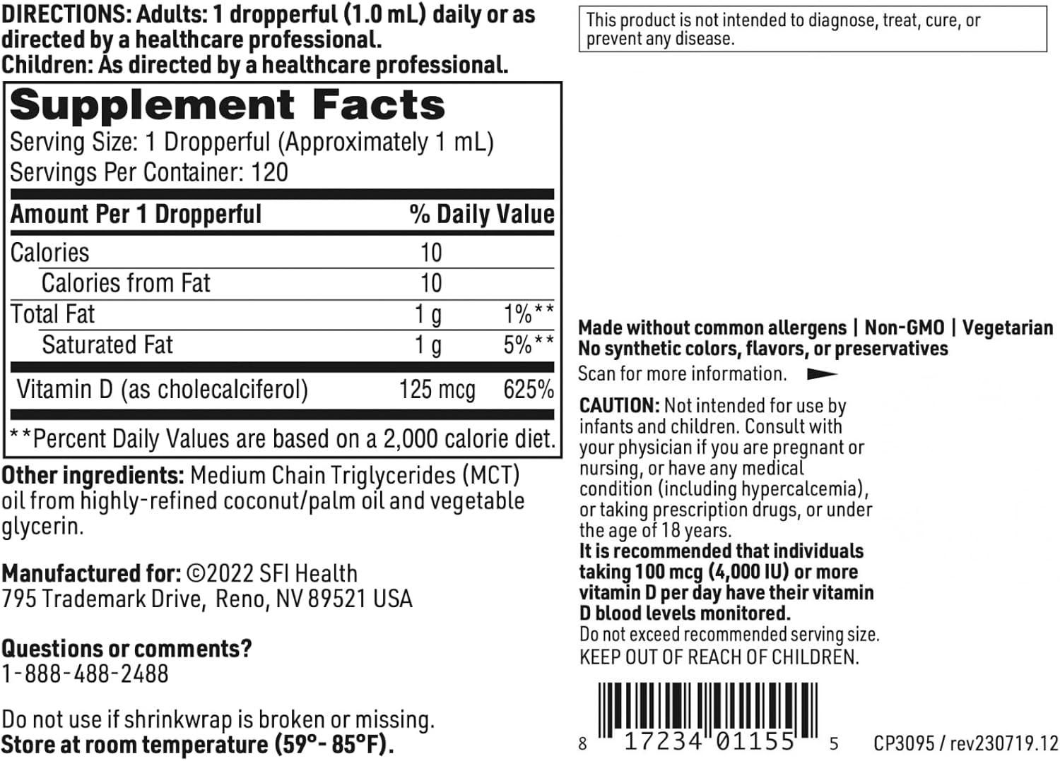 High Potency Vitamin D3 Liquid Drops with 5000IU in MCT Oil - Supports Immune, Bone, and Heart Health - 120ml / 4 fl oz