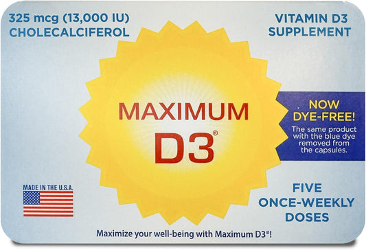 High Potency Vitamin D3 Supplement - 13,000 IU, 5 Capsules, 5-Week Supply - Packaging Variance