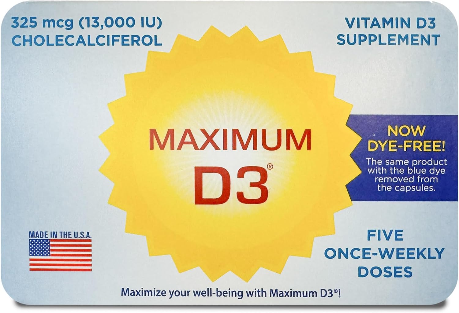 High Potency Vitamin D3 Supplement - 13,000 IU, 5 Capsules, 5-Week Supply - Packaging Variance
