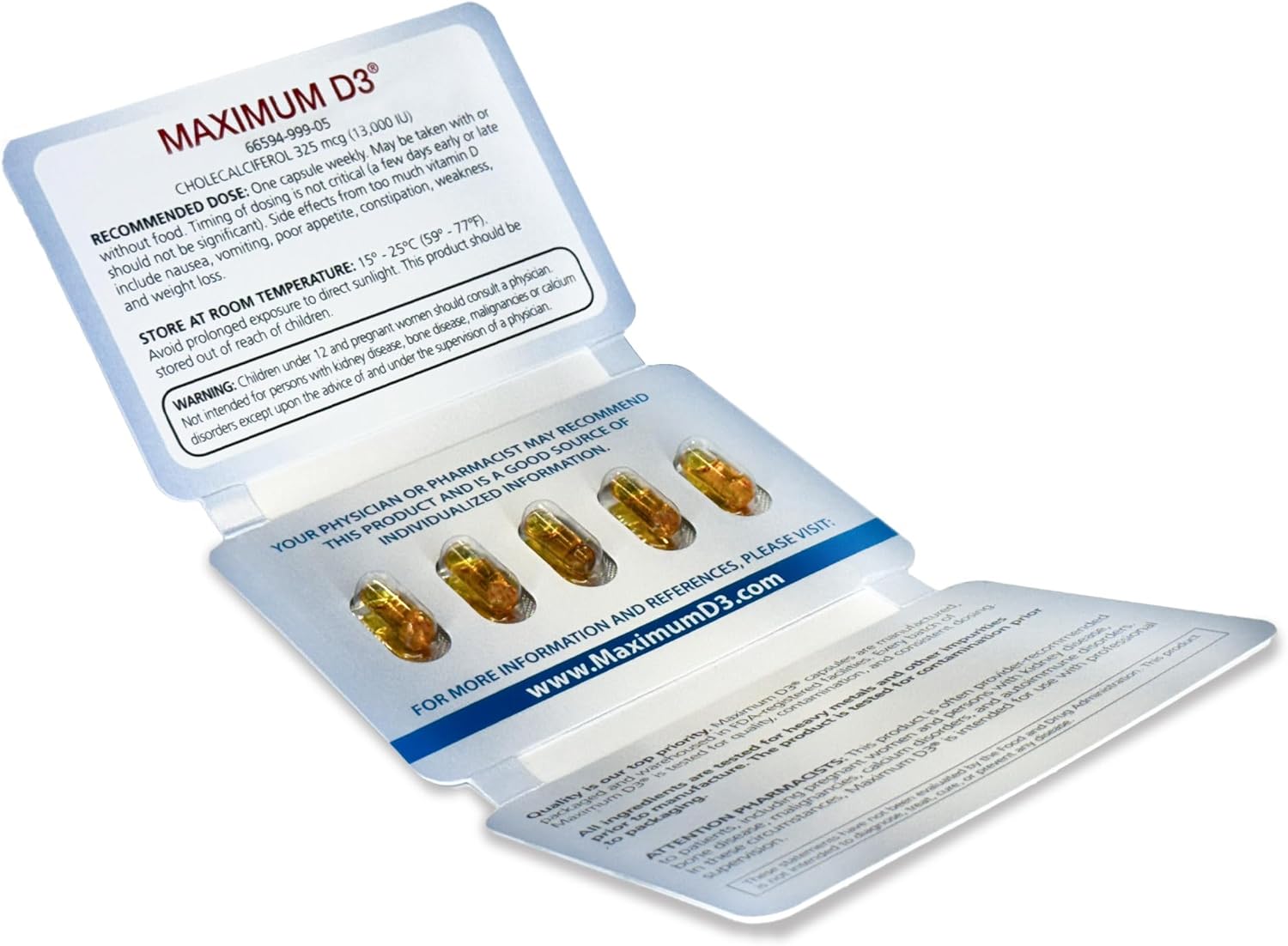 High Potency Vitamin D3 Supplement - 13,000 IU, 5 Capsules, 5-Week Supply - Packaging Variance