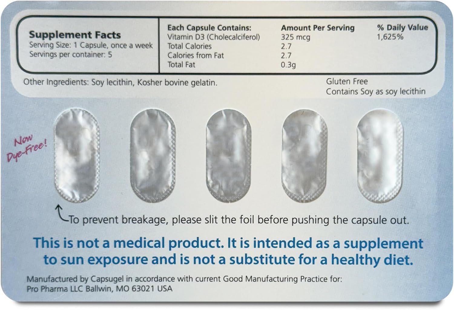 High Potency Vitamin D3 Supplement - 13,000 IU, 5 Capsules, 5-Week Supply - Packaging Variance
