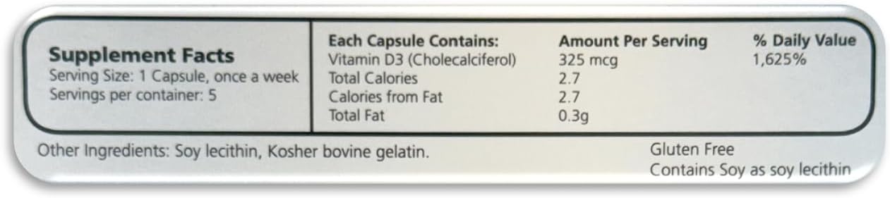 High Potency Vitamin D3 Supplement - 13,000 IU, 5 Capsules, 5-Week Supply - Packaging Variance