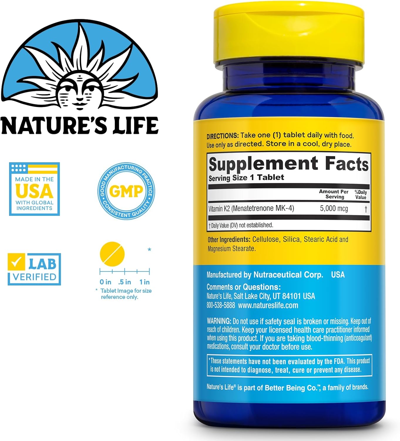 High Potency Vitamin K2 for Bone, Artery, and Heart Health Support - 60 Tablets, 60 Servings - Lab Verified Supplement with 60 Day Guarantee