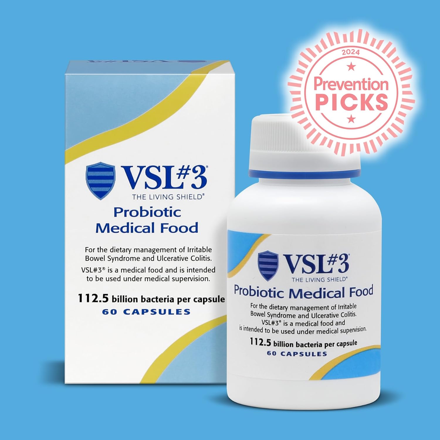 High Potency VSL#3 Probiotic Capsules for Digestive Health - 112.5 Billion CFUs, Multi-Strain Probiotics for Gut Support, Refrigerated, 120 Pack - Women & Men