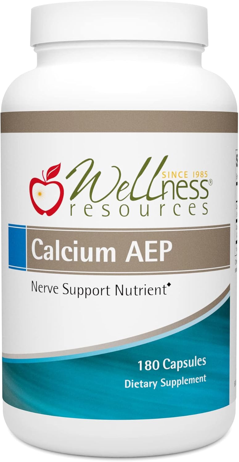 High Potency Wellness Resources Calcium AEP Supplement for Nerves and Cell Membranes - 925mg Ca-2-AEP per Capsule - 180 Capsules