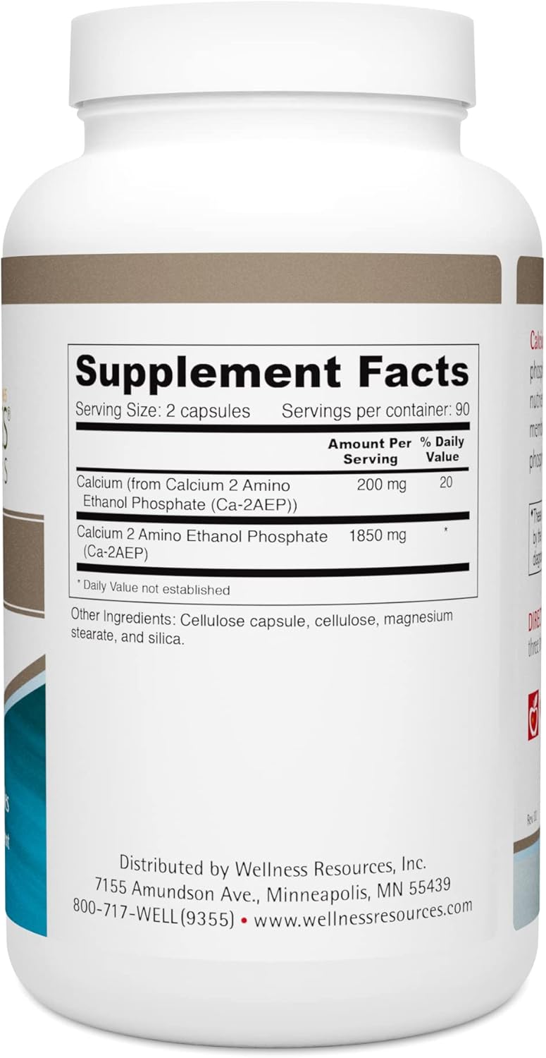 High Potency Wellness Resources Calcium AEP Supplement for Nerves and Cell Membranes - 925mg Ca-2-AEP per Capsule - 180 Capsules