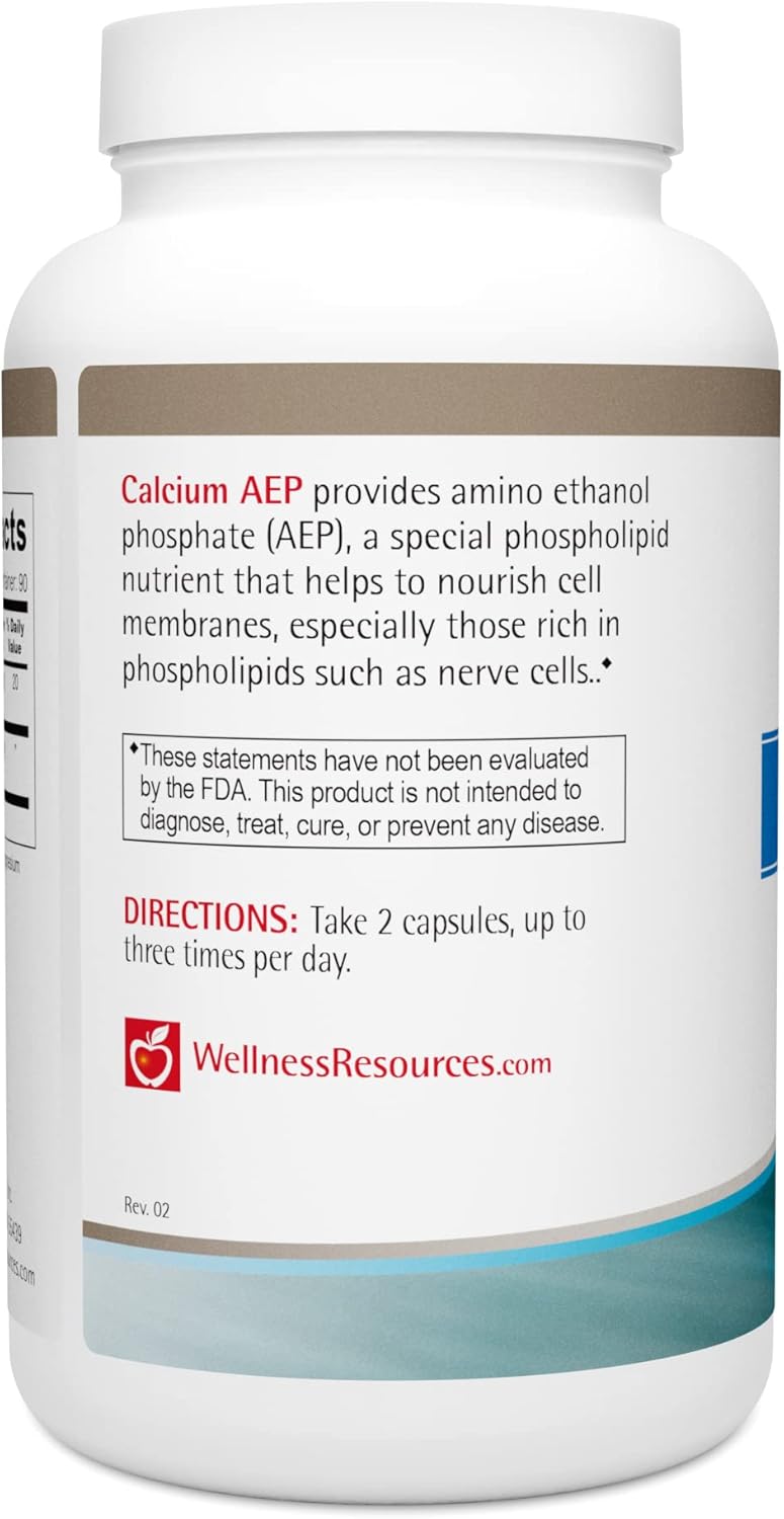 High Potency Wellness Resources Calcium AEP Supplement for Nerves and Cell Membranes - 925mg Ca-2-AEP per Capsule - 180 Capsules