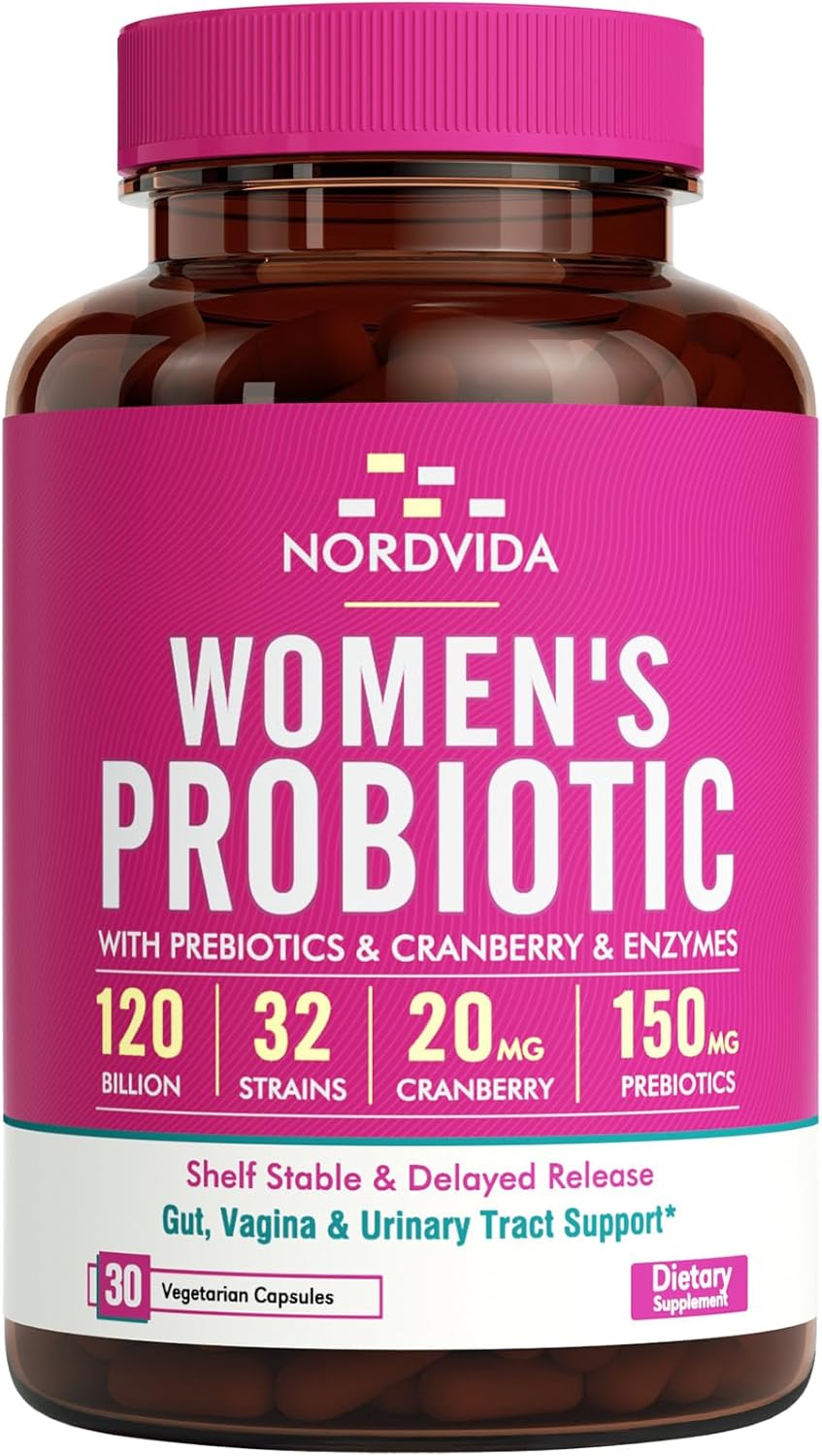 High Potency Women's Probiotic with Cranberry, Prebiotics, and Digestive Enzymes - 30 Delayed Release Capsules