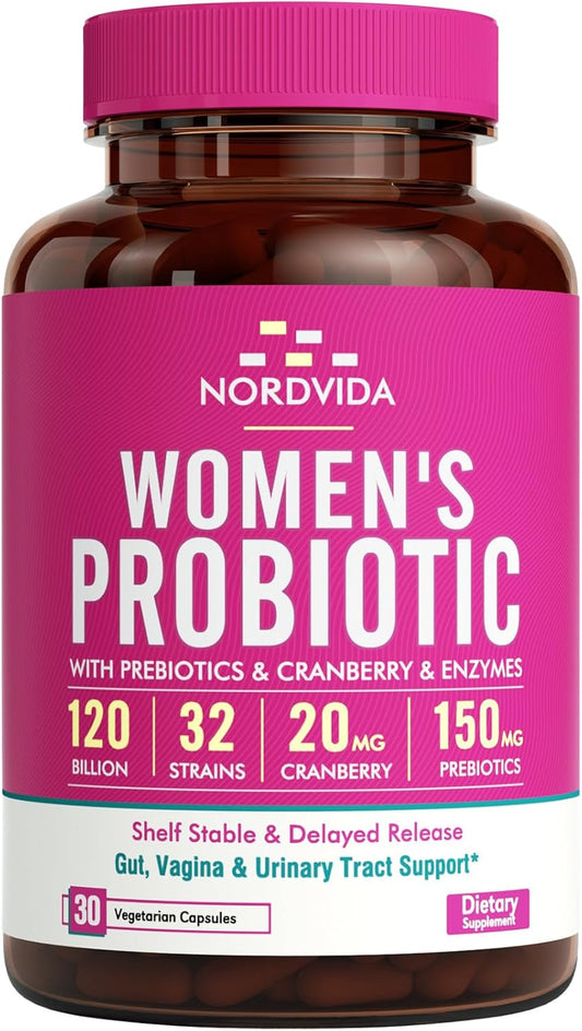 High Potency Women's Probiotic with Cranberry, Prebiotics, and Digestive Enzymes - 30 Delayed Release Capsules