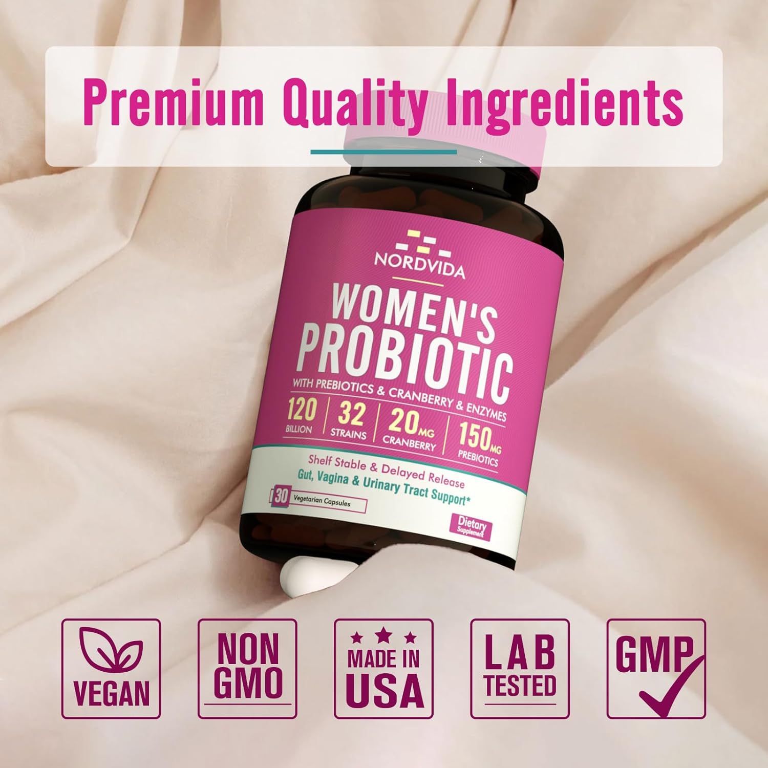 High Potency Women's Probiotic with Cranberry, Prebiotics, and Digestive Enzymes - 30 Delayed Release Capsules