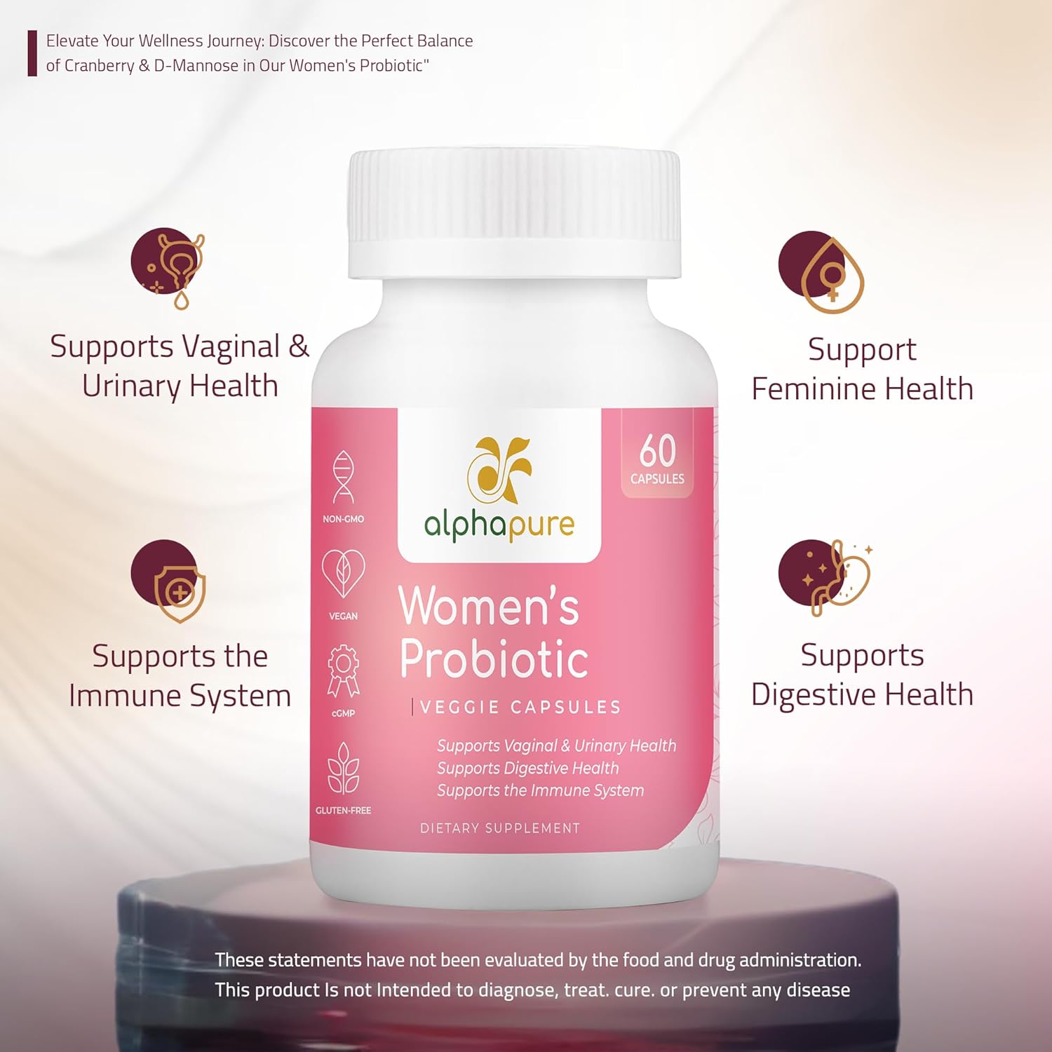 High Potency Women's Probiotic with Prebiotics & Cranberry - 60 Veg Caps, 50 Billion CFUs, 14 Strains - Digestive & Urinary Health - Daily Support