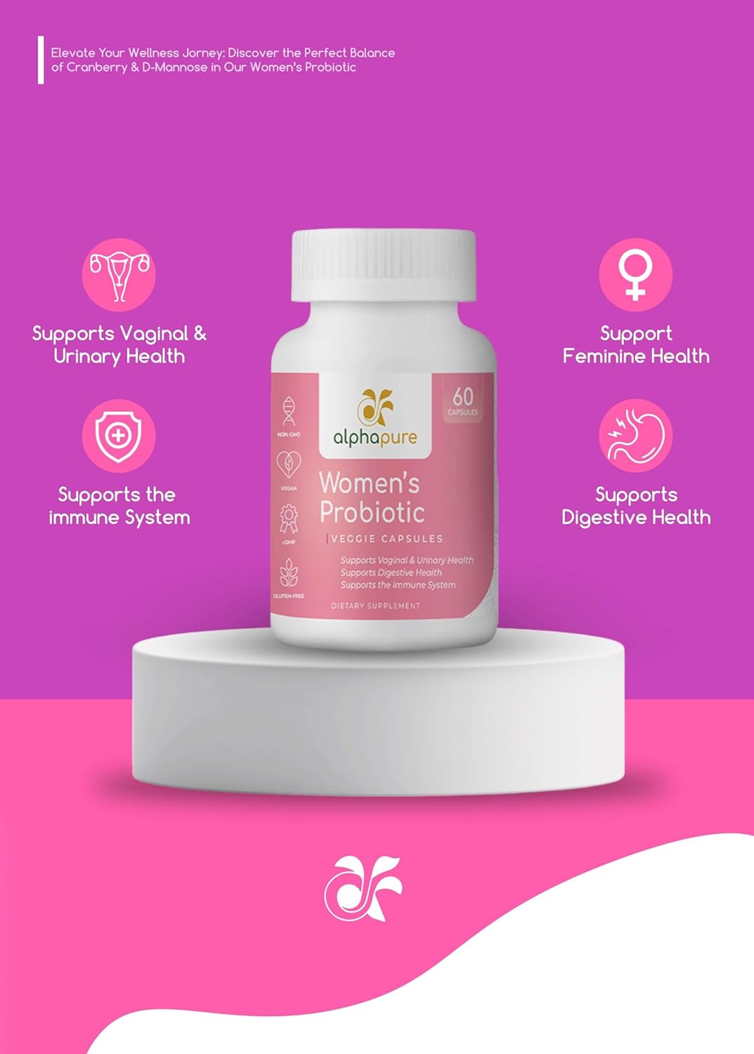 High Potency Women's Probiotic with Prebiotics & Cranberry - 60 Veg Caps, 50 Billion CFUs, 14 Strains - Digestive & Urinary Health - Daily Support