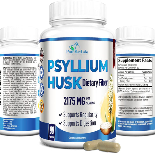 High-Potency YUMMYVITE Psyllium Husk Dietary Fiber Supplement - 90 Capsules, Non-GMO Formula