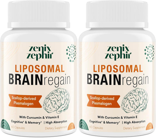 High Potency ZenixZephir Liposomal Brain Supplements with Plasmalogen, Curcumin & Vitamin E for Memory, Focus, and Cognitive Health - 120 Servings for Seniors, Men, and Women