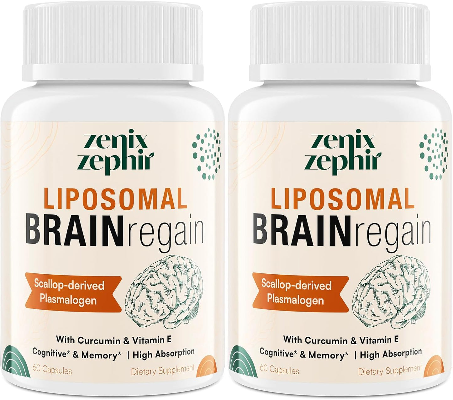 High Potency ZenixZephir Liposomal Brain Supplements with Plasmalogen, Curcumin & Vitamin E for Memory, Focus, and Cognitive Health - 120 Servings for Seniors, Men, and Women