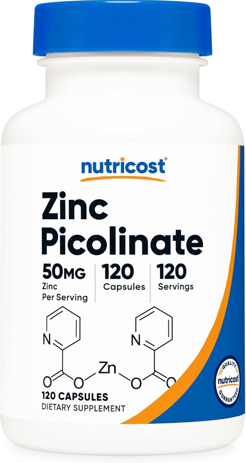 High Potency Zinc Picolinate Capsules - 50mg, 120 Vegetarian Capsules - Gluten Free & Non-GMO by Nutricost